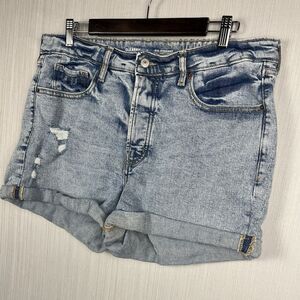 Button Fly Straight Denim Shorts Old Navy Sz 16 Roll Cuff Light Wash EUC